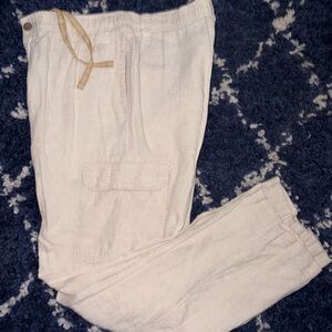 Caribbean cargo mens Linen Pants beige 36x30 Casual vacation beach Y2K